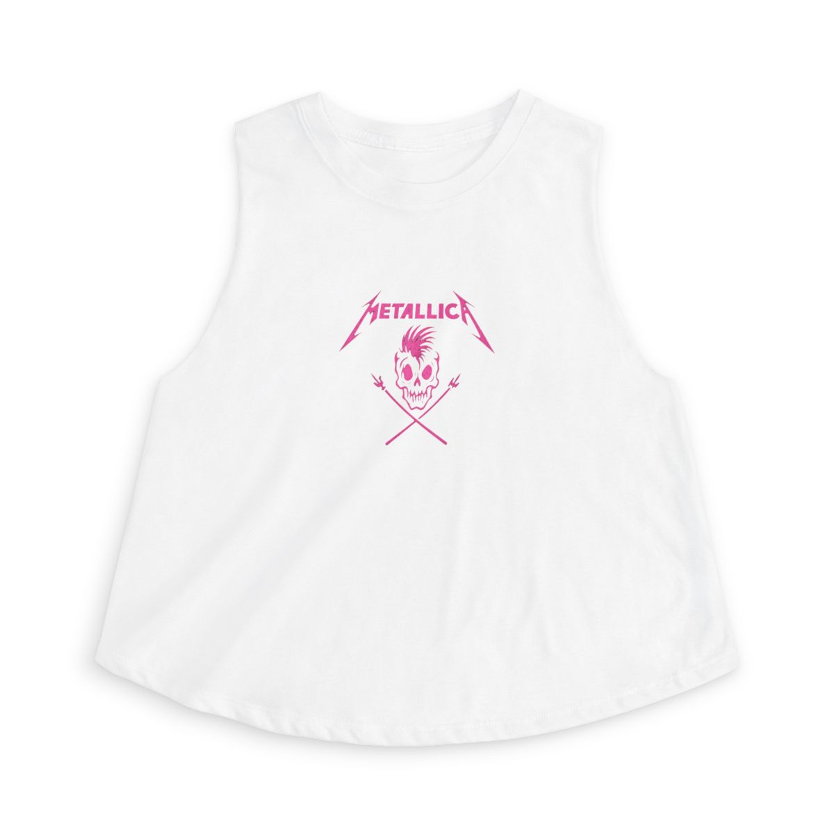 Metallica shirt Metallica tank top hand cropped hot pink glitter skull vintage logo custom band logo crop top custom ribbed tank - Official tank-tops merchandise